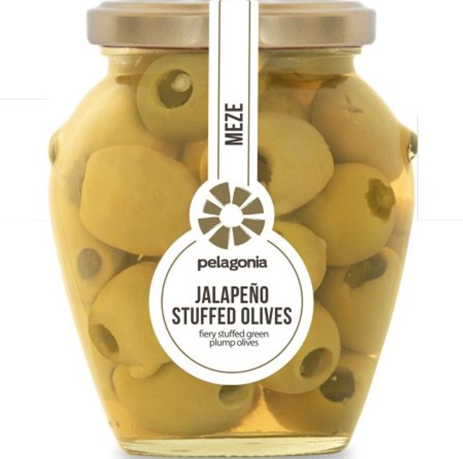 Hovedbilde Grønne Oliven med Jalapeño Pelagonia 300g