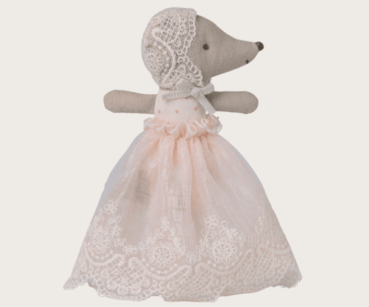 Maileg Baby mouse in gown Powder