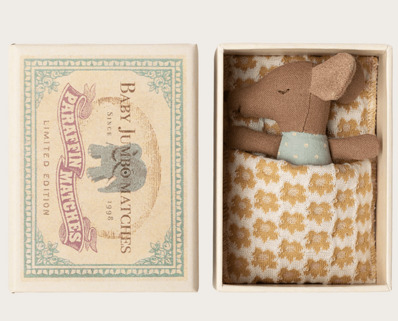 Maileg Sleepy/wakey baby mouse in matchbox - Blue