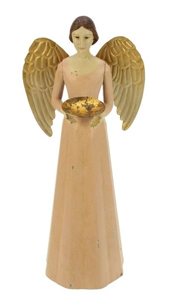 Engel med lysholder rosa 36 cm