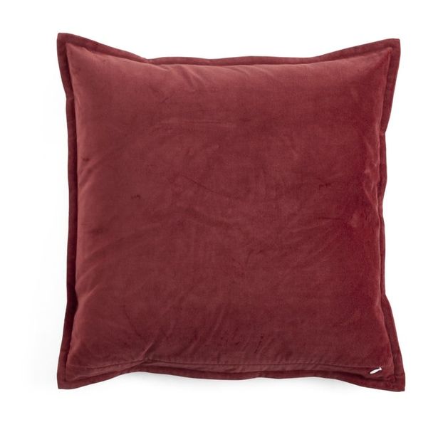 Putetrekk r&oslash;dt broderi p&aring; lin/velour bakside