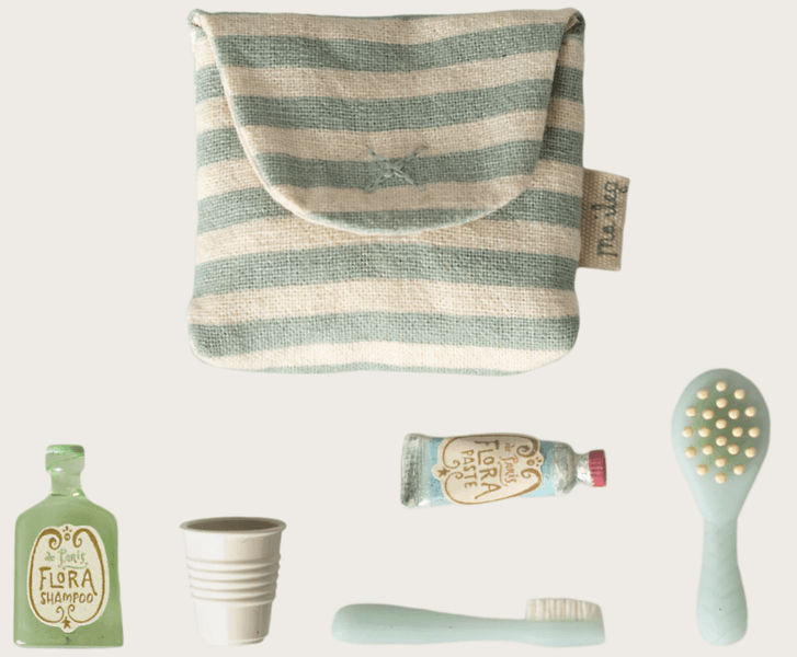 Maileg Toothbrush set in bag Mouse Blue stripe