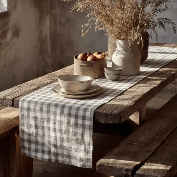 Løper Gingham Natur 40x120